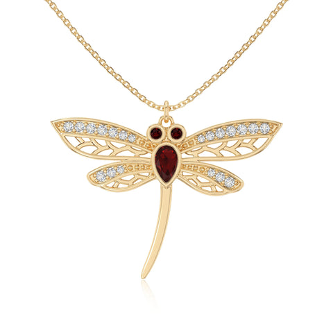 natural garnet dragonfly necklaces in yellow gold vermeil 