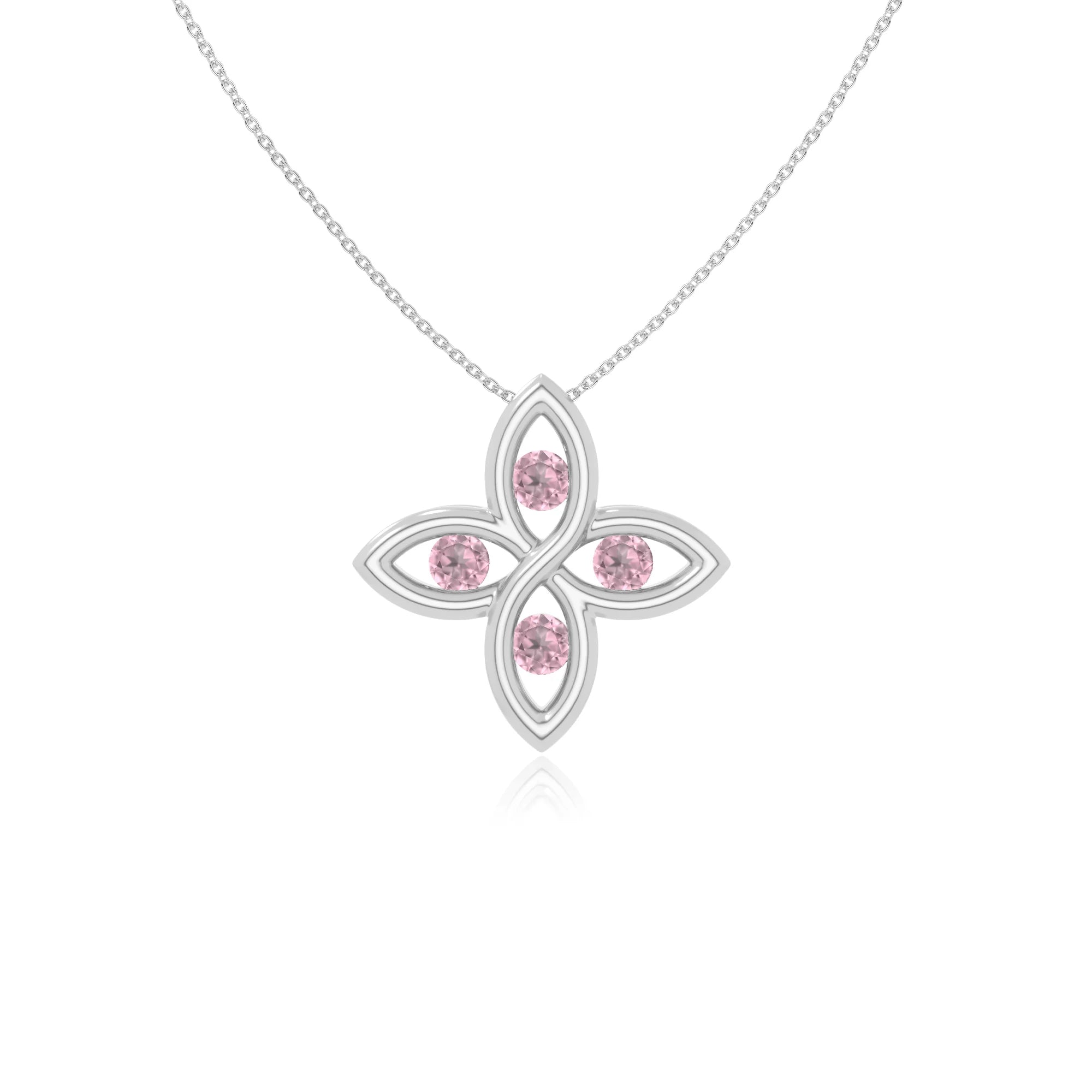 natural pink-tourmaline 4 petal flower necklaces in sterling silver 