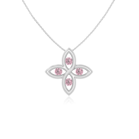 natural pink-tourmaline 4 petal flower necklaces in sterling silver 