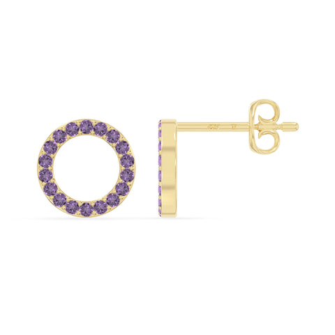 natural amethyst circle stud earrings in yellow gold vermeil 