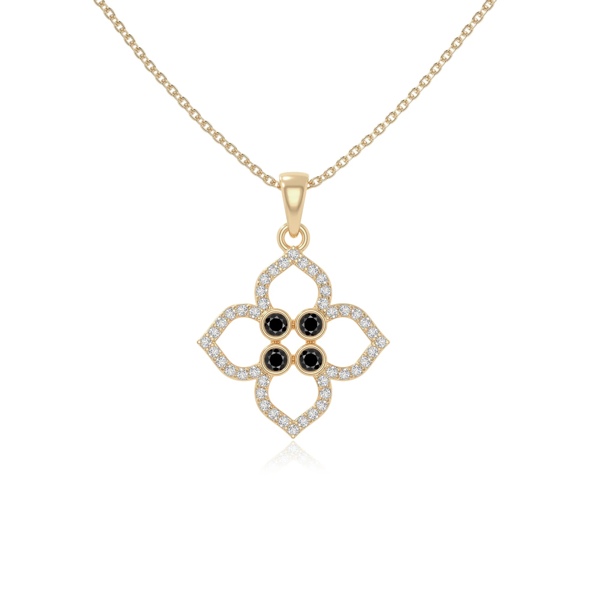 natural black-onyx 4 petal flower necklaces in yellow gold vermeil 