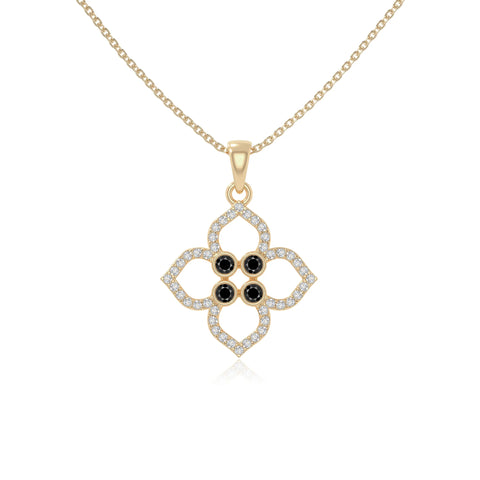 natural black-onyx 4 petal flower necklaces in yellow gold vermeil 