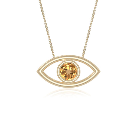 natural citrine evil eye necklaces in yellow gold vermeil 
