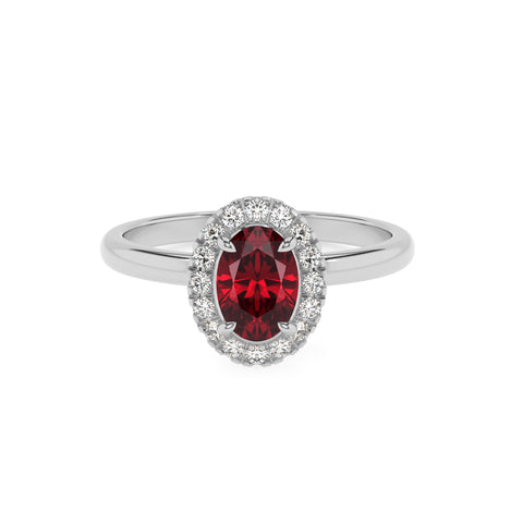 lab-grown ruby oval halo solitaire engagement ring