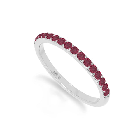 natural ruby half eternity band rings in sterling silver 
