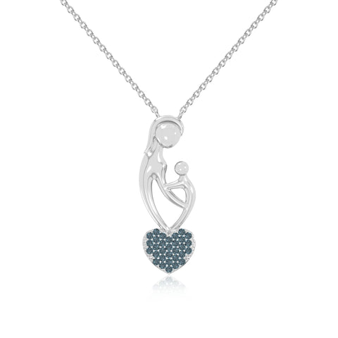 natural london-blue-topaz mother child heart necklaces in sterling silver 