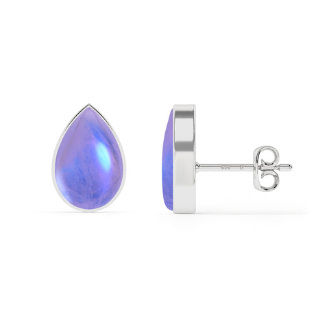 natural purple moonstone pear shape stud earrings