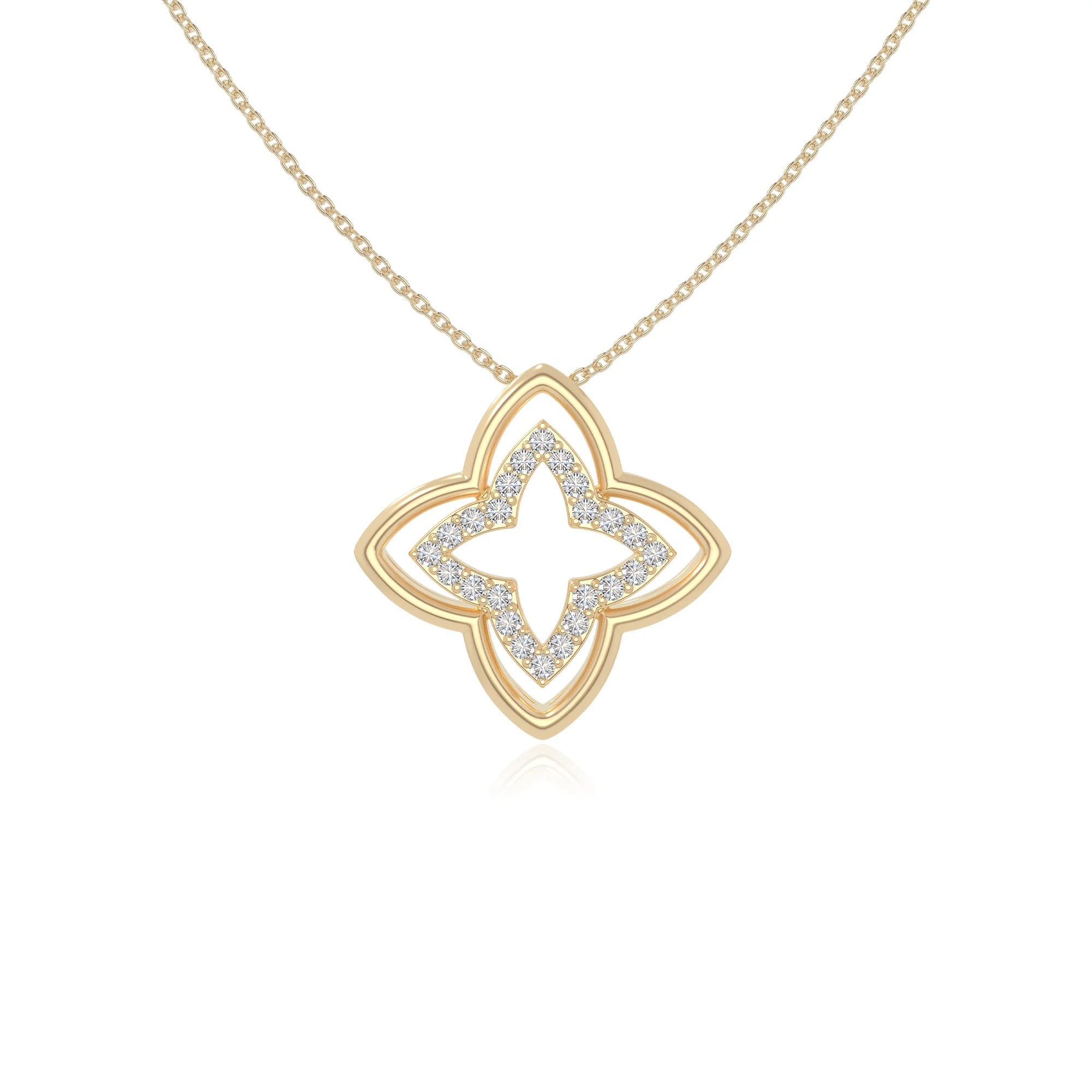 moissanite 4 petal flower necklaces in yellow gold vermeil 