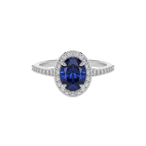 lab-grown blue-sapphire oval half eterity halo solitaire engagement ring