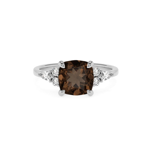 natural smoky-quartz cushion solitaire engagement ring