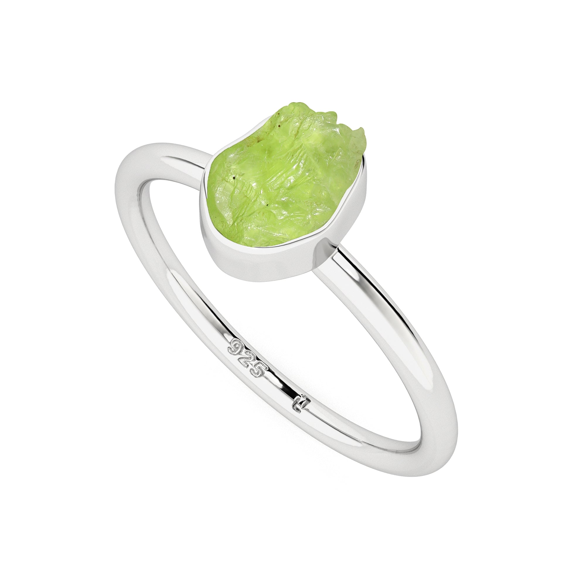 peridot rough shape stackable bezel-set ring