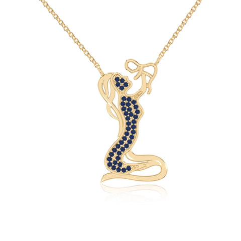 natural blue-sapphire mother child necklaces in yellow gold vermeil 