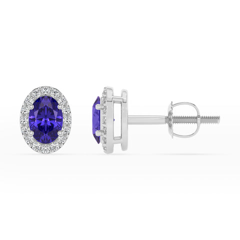 natural tanzanite oval stud earrings with moissanite 