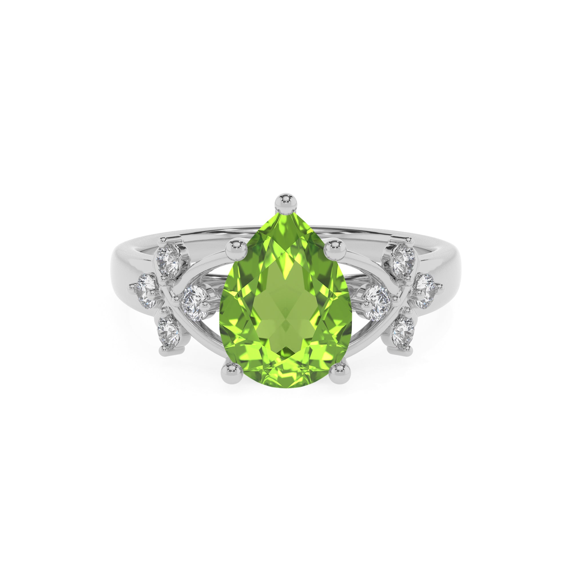 natural peridot pear criss cross solitaire engagement ring