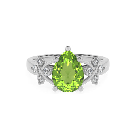 natural peridot pear criss cross solitaire engagement ring