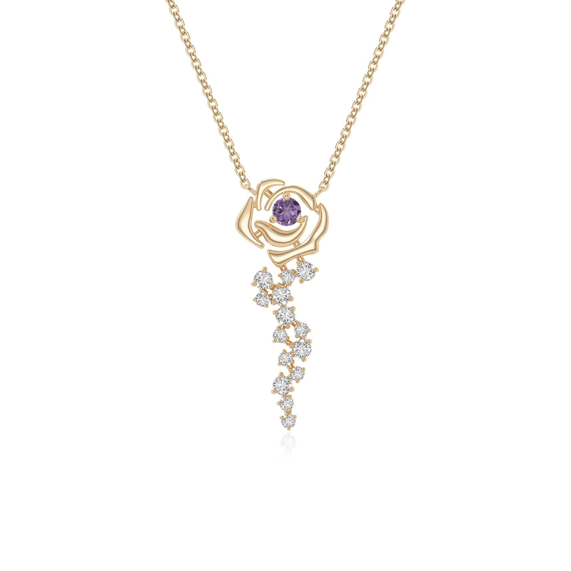 natural amethyst rose flower necklaces in yellow gold vermeil 