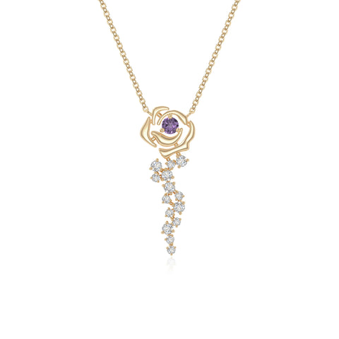natural amethyst rose flower necklaces in yellow gold vermeil 