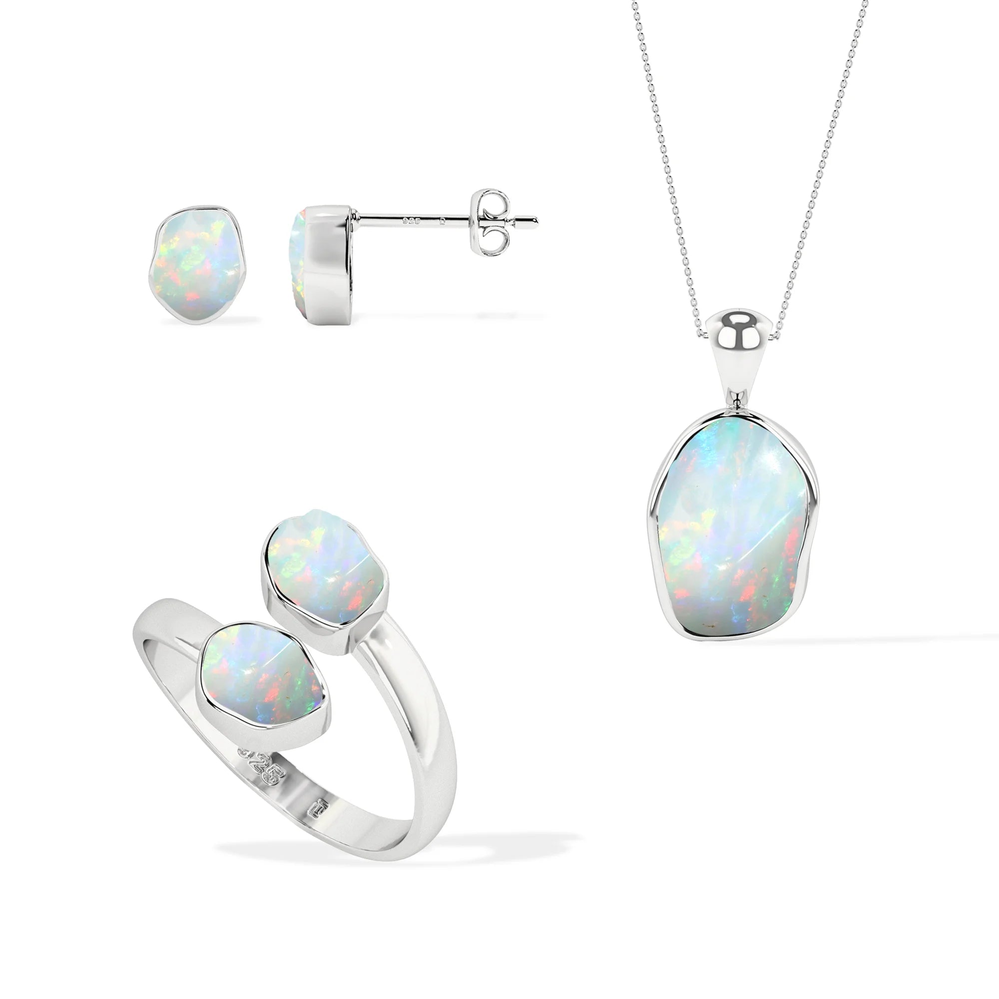 ethiopian-opal rough shape stackable bezel Jewelry set