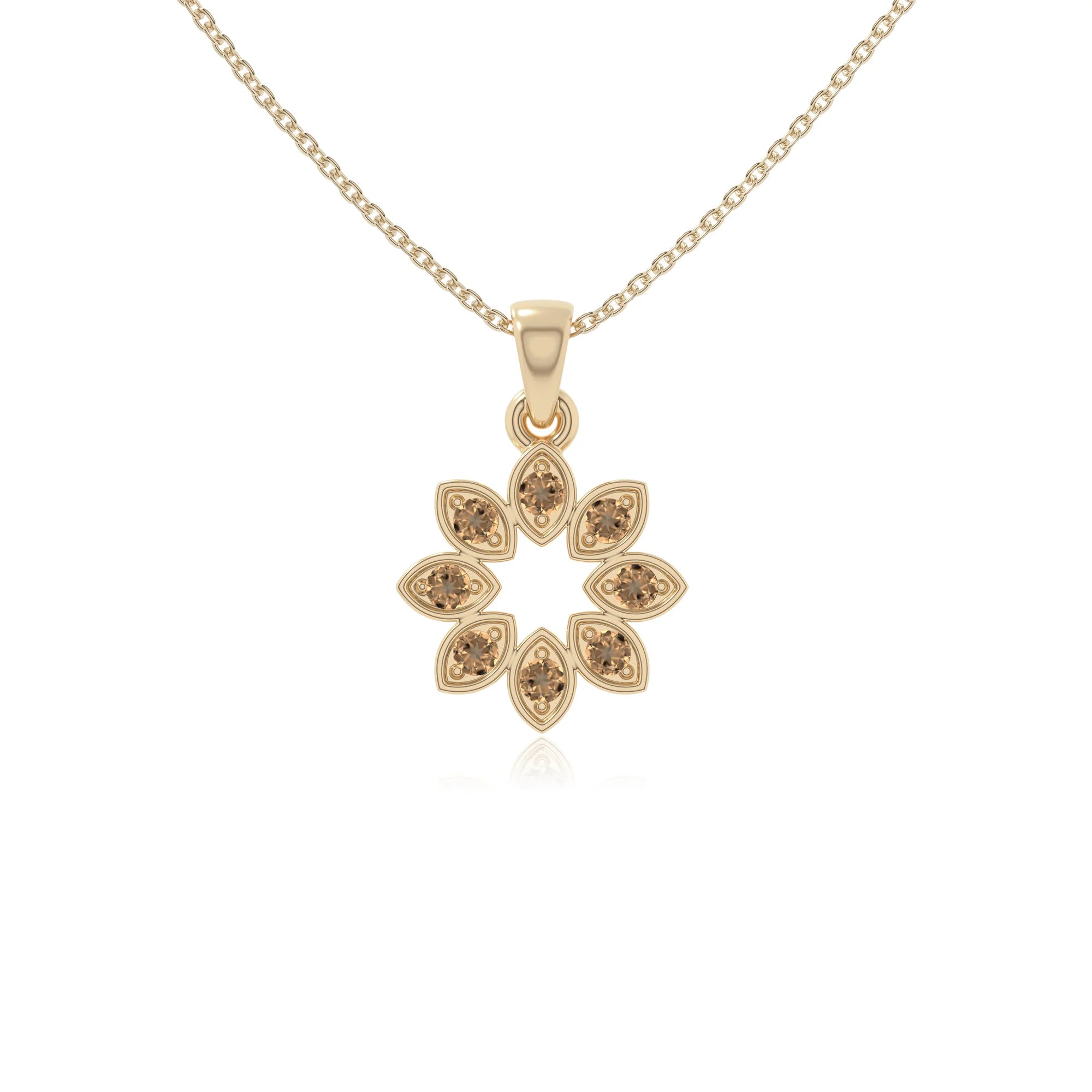 natural citrine flower necklaces in yellow gold vermeil 