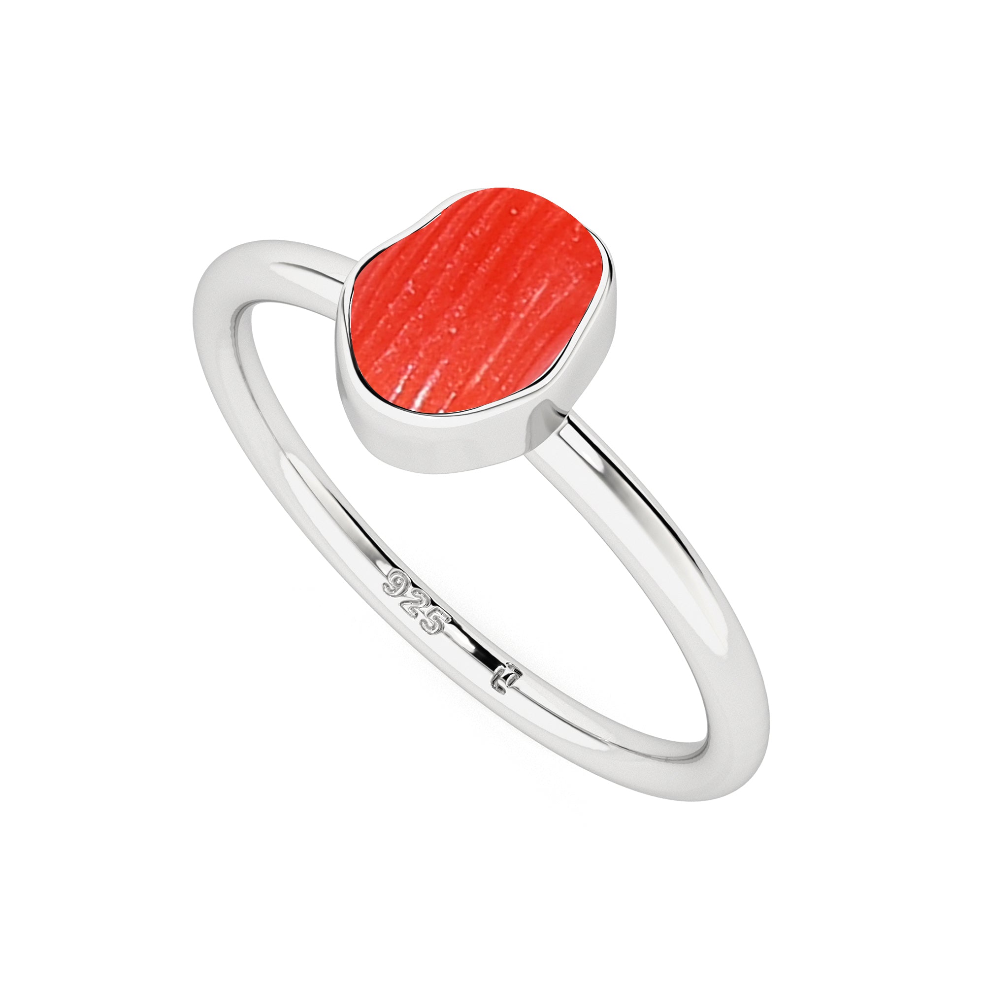 red-coral rough shape stackable bezel-set ring