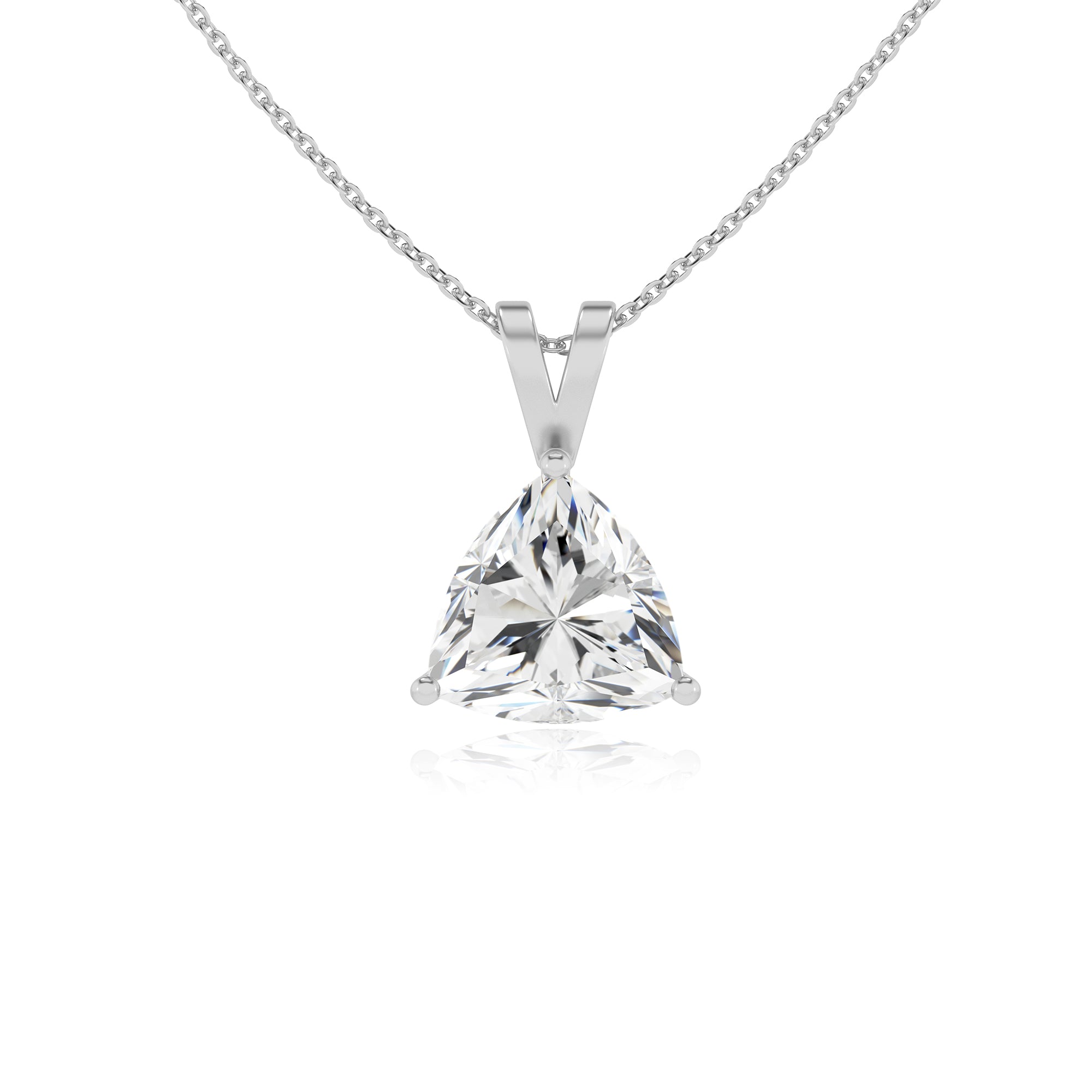 lab grown moissanite trillion shape solitaire v-bale pendant necklace