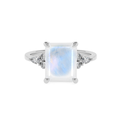 natural rainbow-moonstone emerald solitaire engagement ring