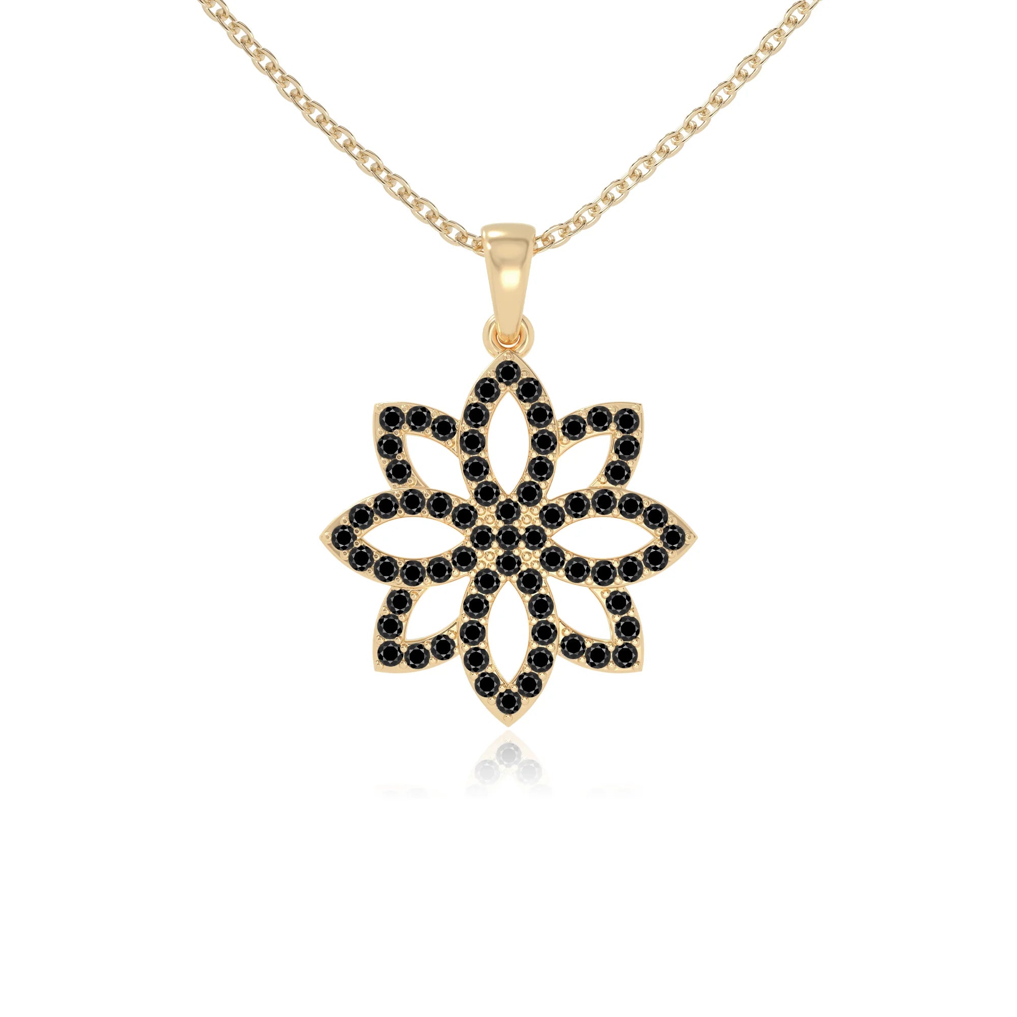 natural black-onyx flower necklaces in yellow gold vermeil 