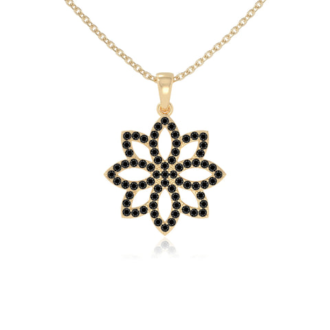 natural black-onyx flower necklaces in yellow gold vermeil 