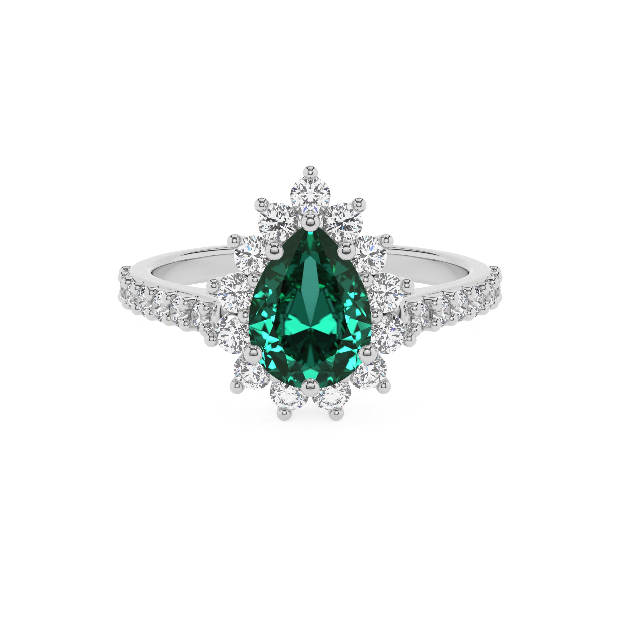 lab-grown emerald pear half eterity halo solitaire engagement ring