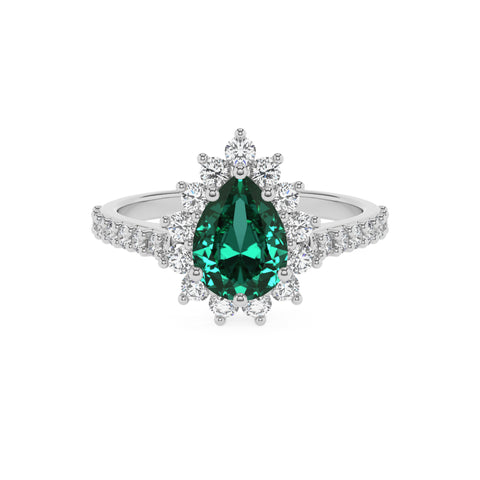 lab-grown emerald pear half eterity halo solitaire engagement ring