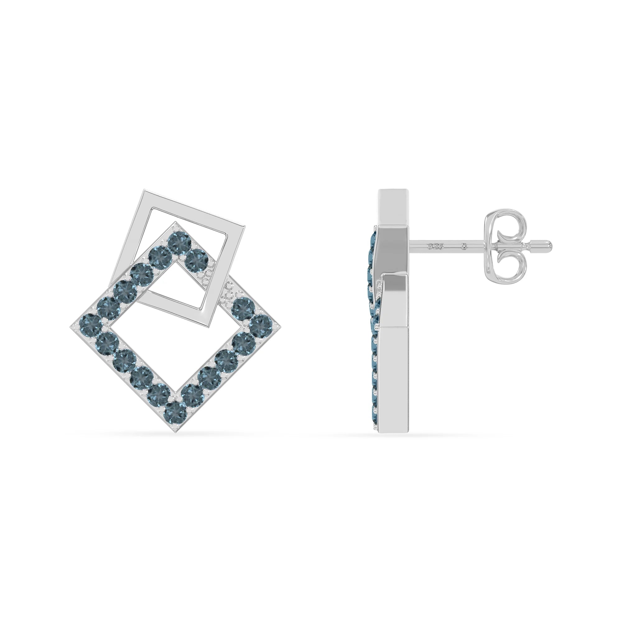 natural london-blue-topaz square stud earrings in sterling silver 
