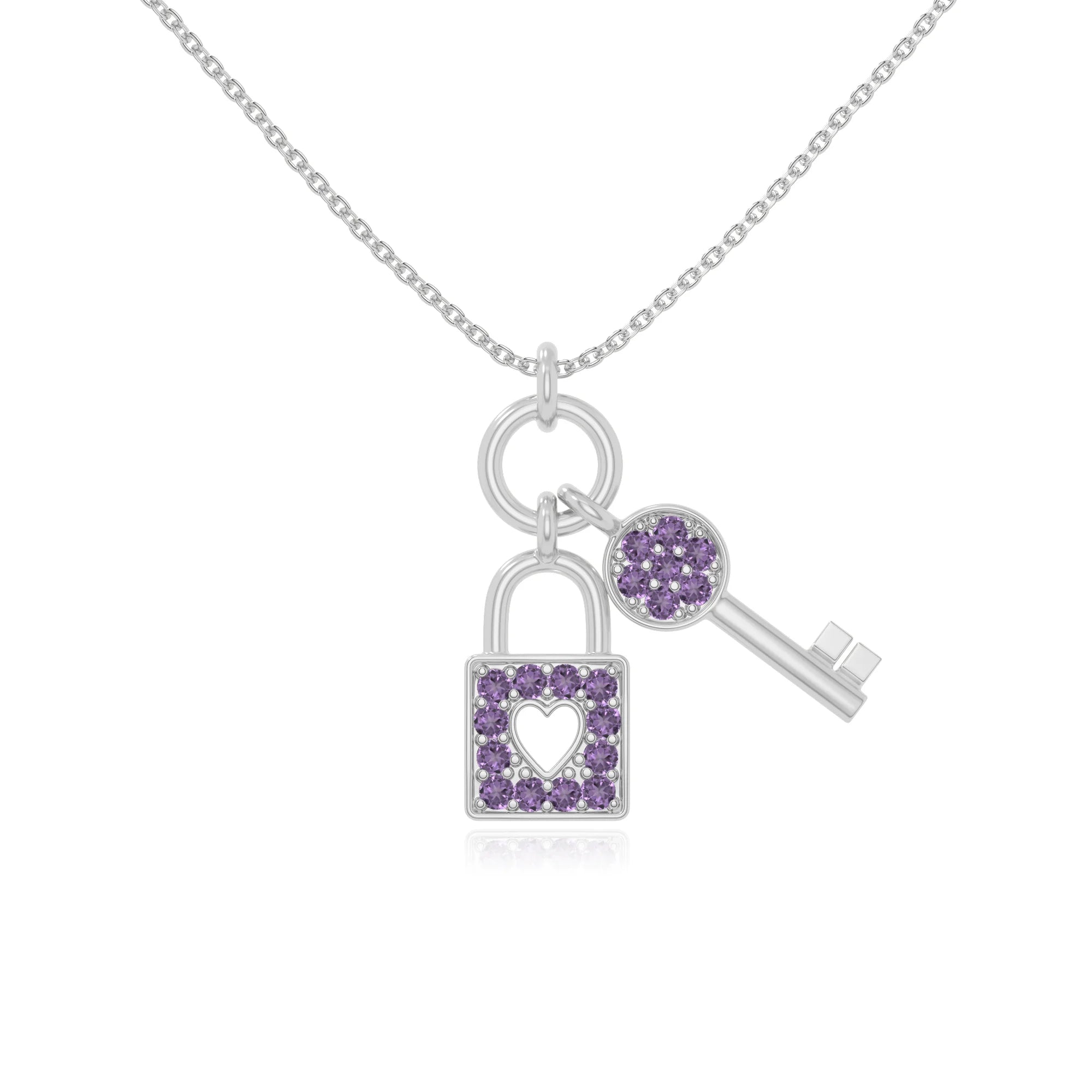 natural amethyst lock & key necklaces in sterling silver 