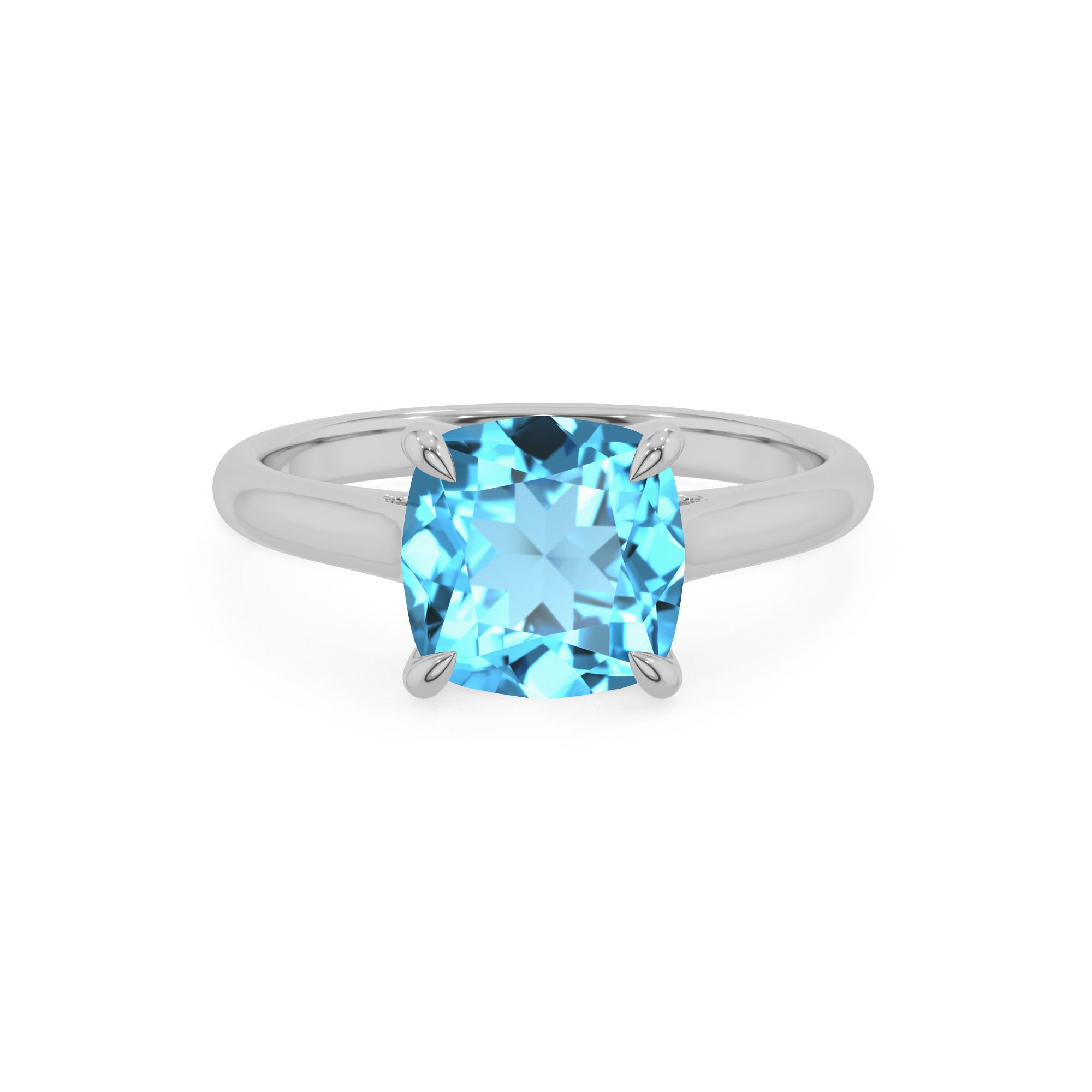 natural swiss blue topaz cushion solitaire engagement ring