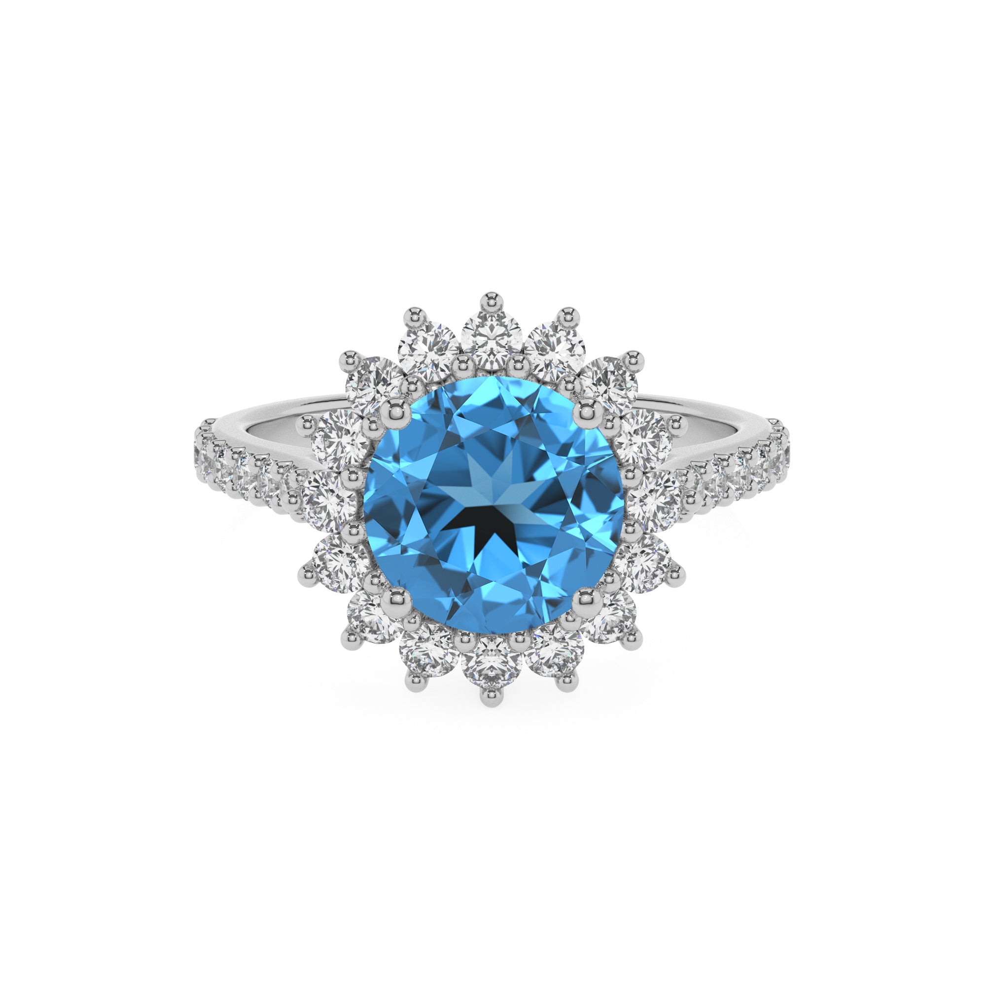 natural swiss blue topaz round half eterity halo solitaire engagement ring