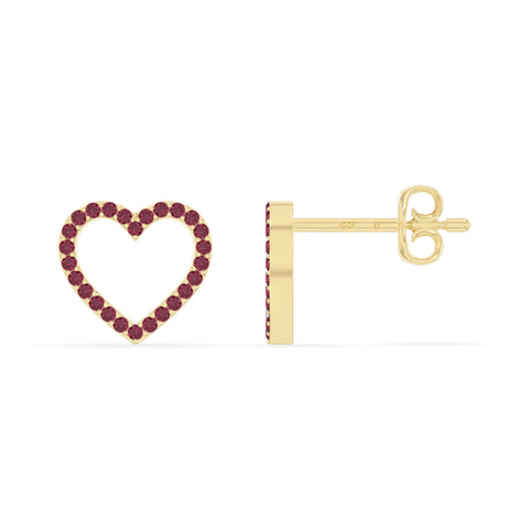 natural ruby heart stud earrings in yellow gold vermeil 