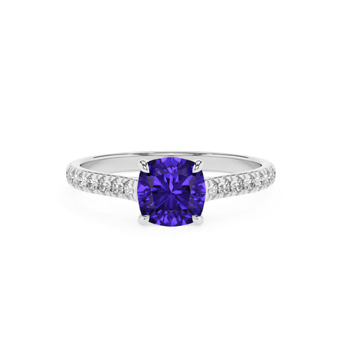 lab-grown tanzanite cushion half eterity solitaire engagement ring