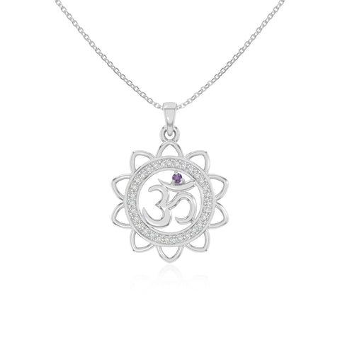 natural amethyst om symbol necklaces in sterling silver 