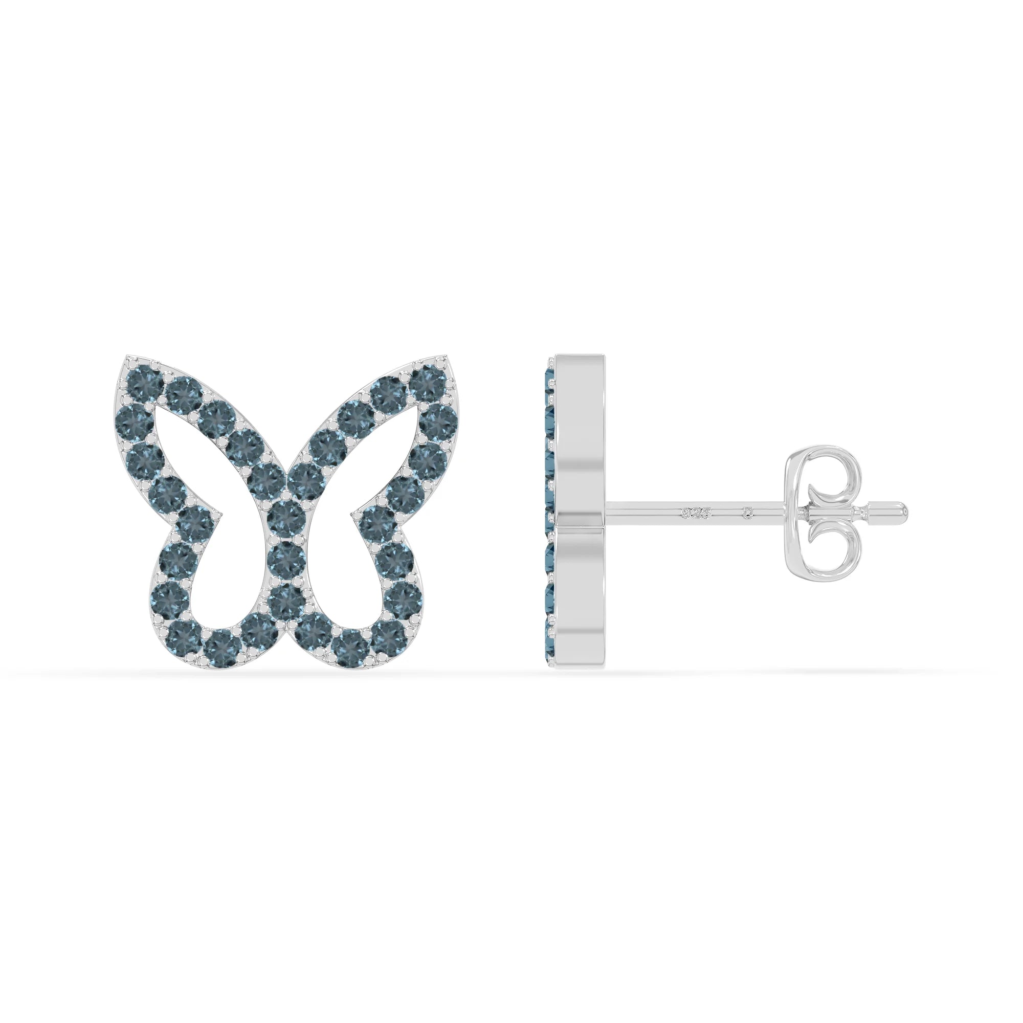 natural london-blue-topaz butterfly stud earrings in sterling silver 