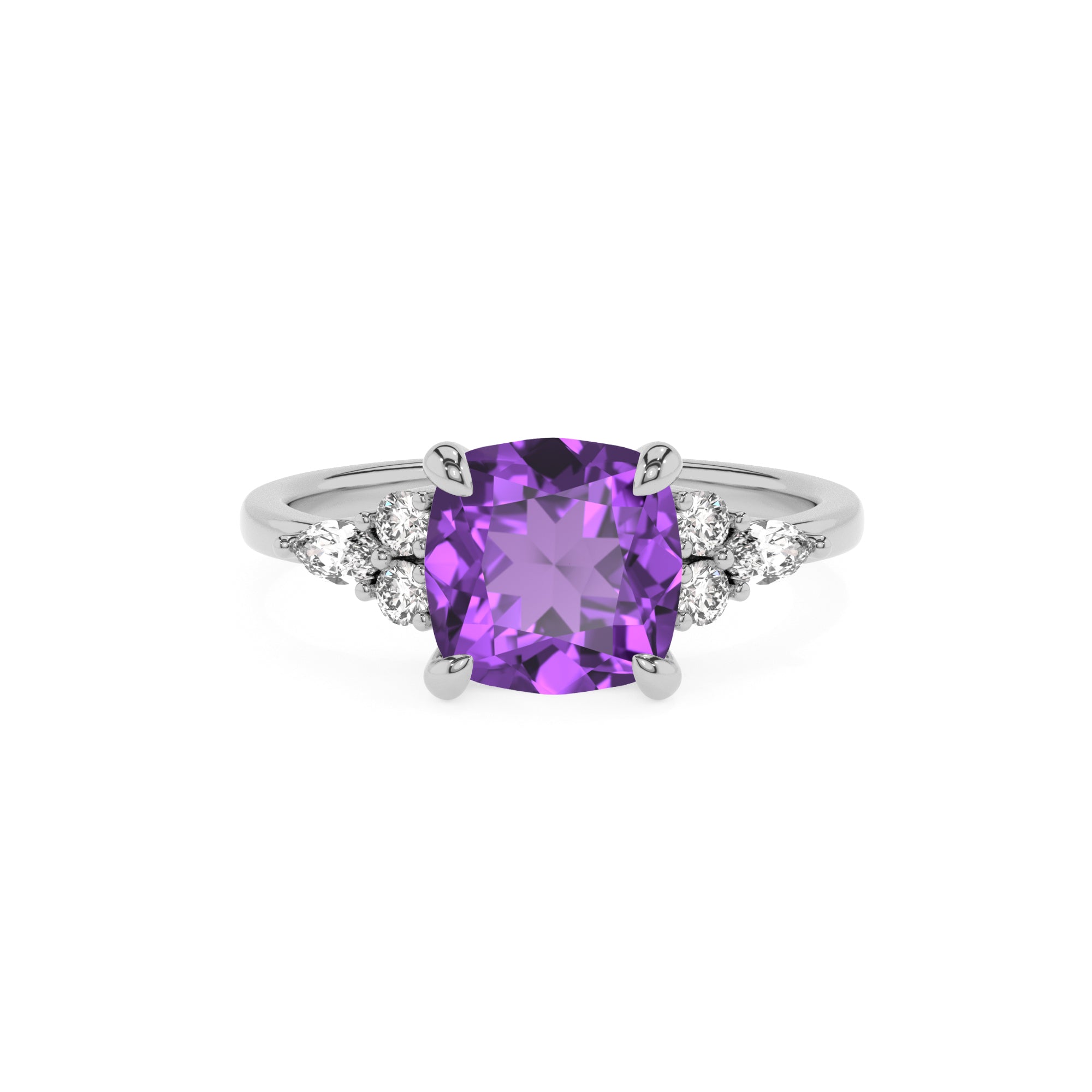 lab grown amethyst cushion solitaire engagement ring