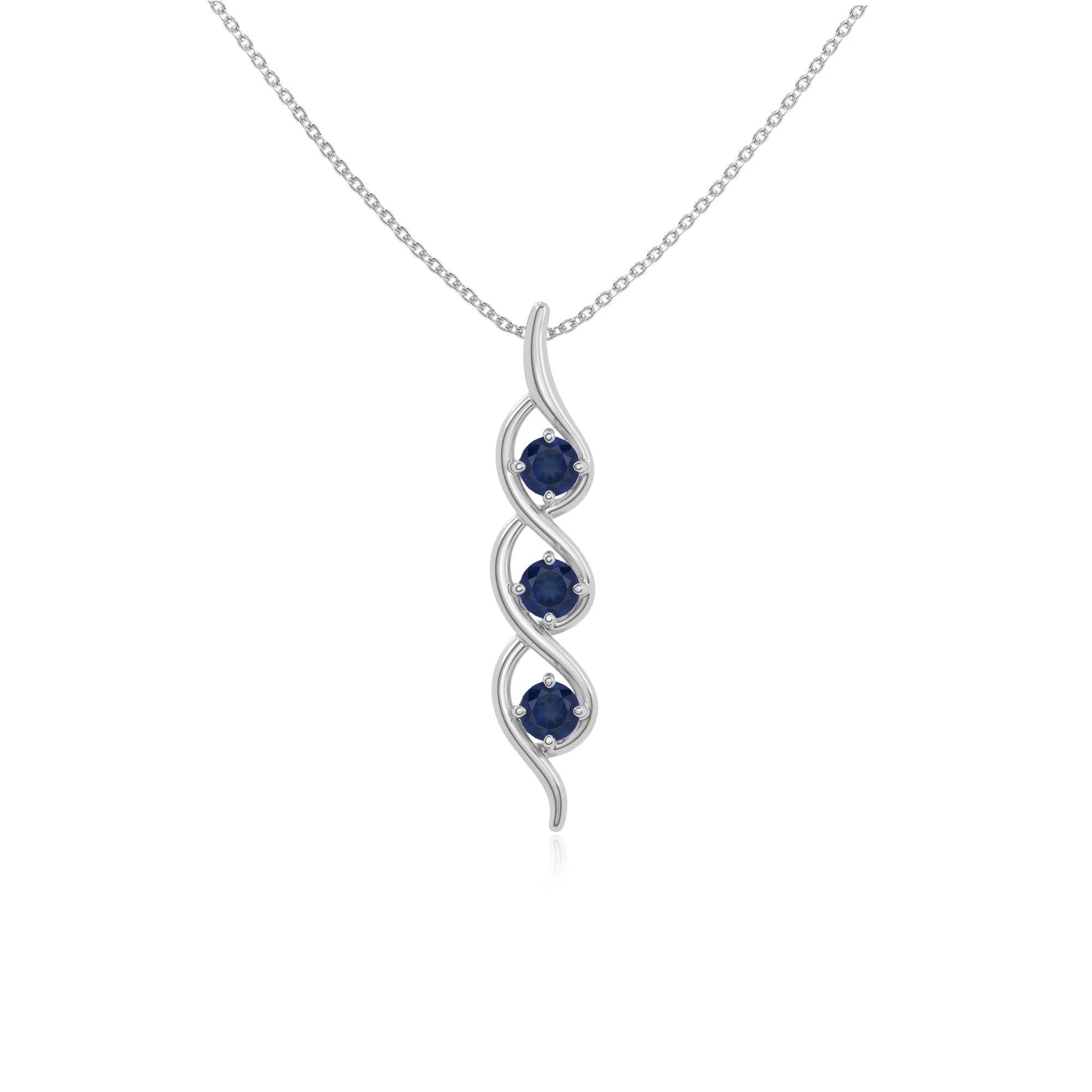natural blue-sapphire 3 stone helix necklaces in sterling silver 