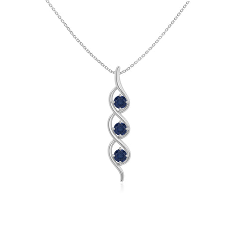 natural blue-sapphire 3 stone helix necklaces in sterling silver 