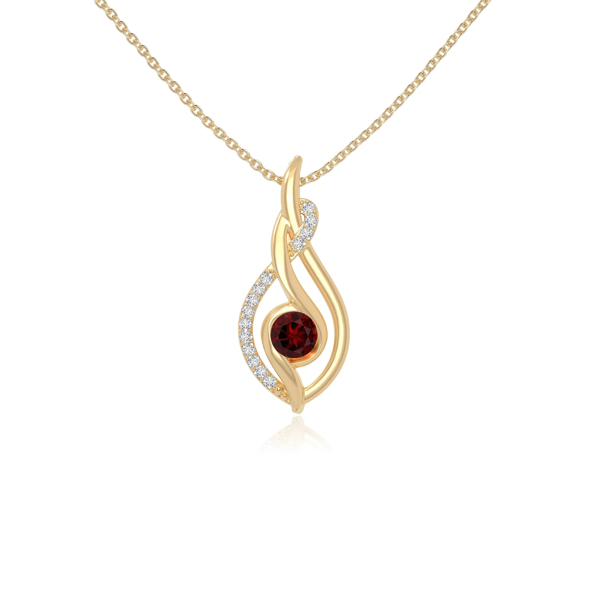 natural garnet twisted infinty knot necklaces in yellow gold vermeil 