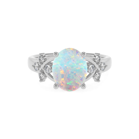 lab grown opal oval criss cross solitaire engagement ring