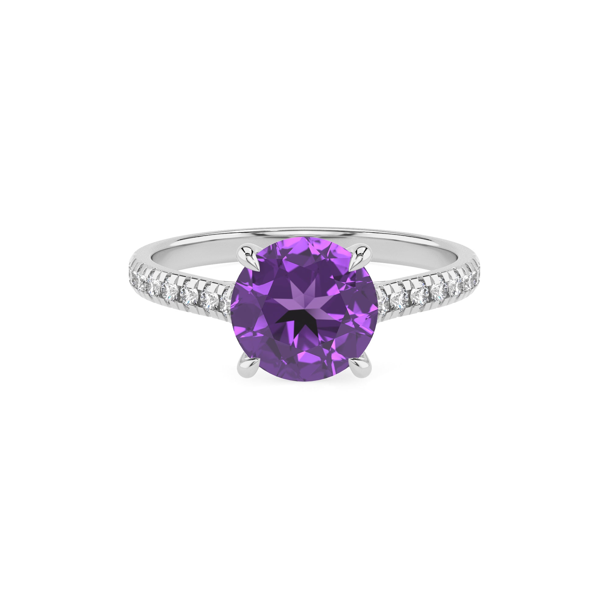 lab grown amethyst round half eterity solitaire engagement ring