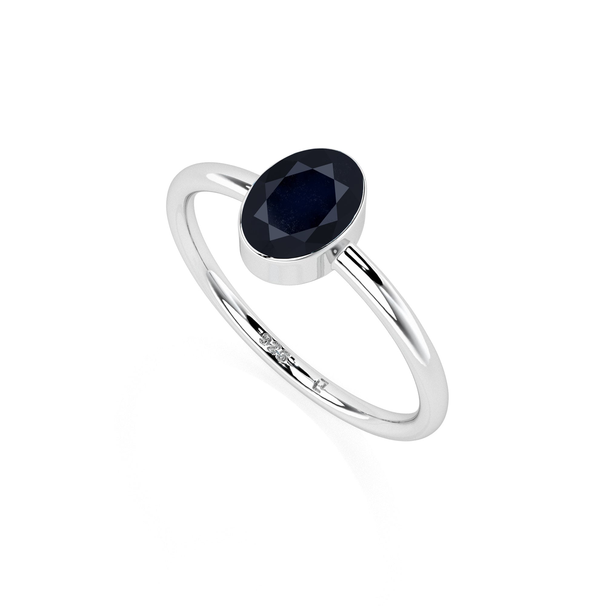 blue sapphire oval cut stackable bezel-set ring