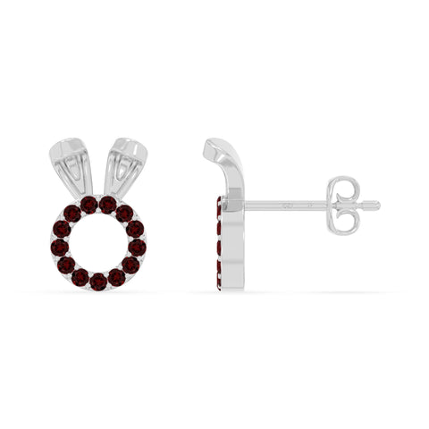 natural garnet bunny-rabit stud earrings in sterling silver 