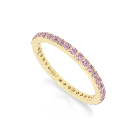 natural pink tourmaline eternity band rings in yellow gold vermeil