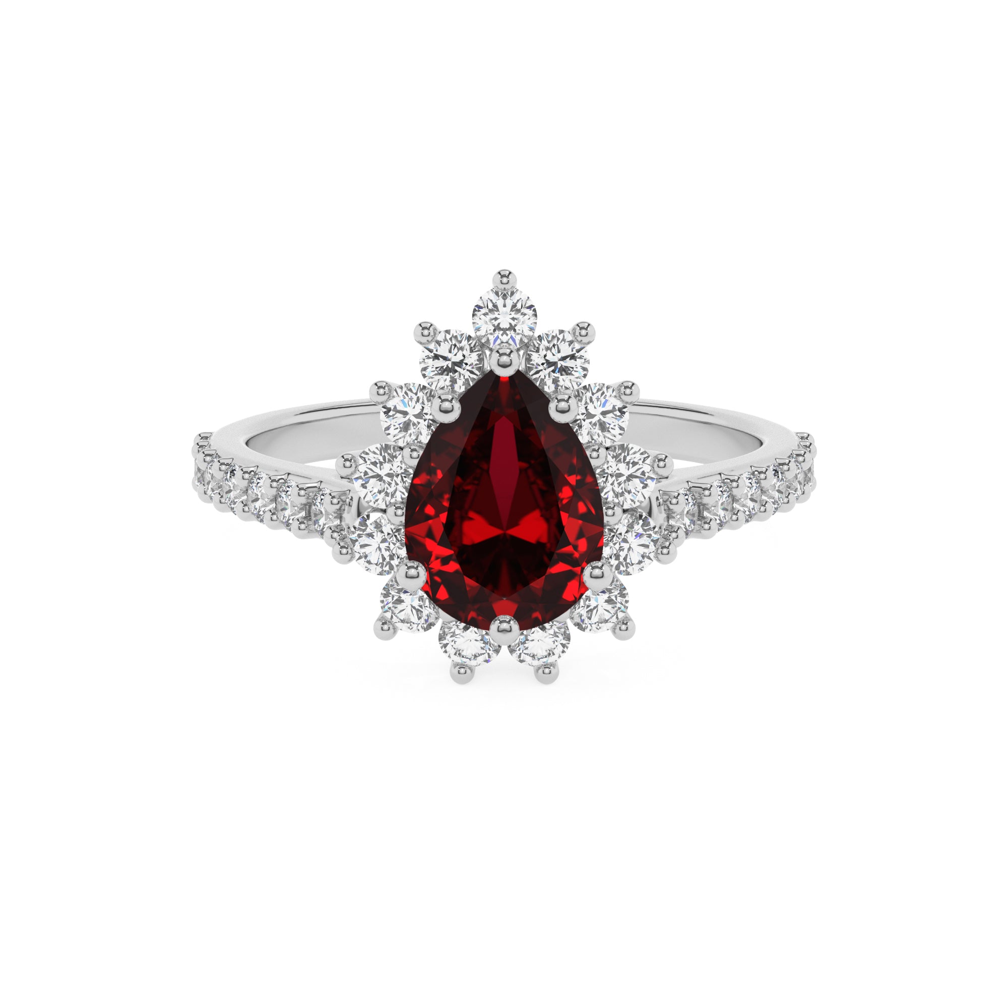 lab-grown ruby pear half eterity halo solitaire engagement ring