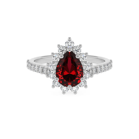 lab-grown ruby pear half eterity halo solitaire engagement ring