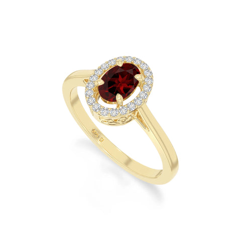 natural garnet solitaire halo engagement rings in yellow gold vermeil